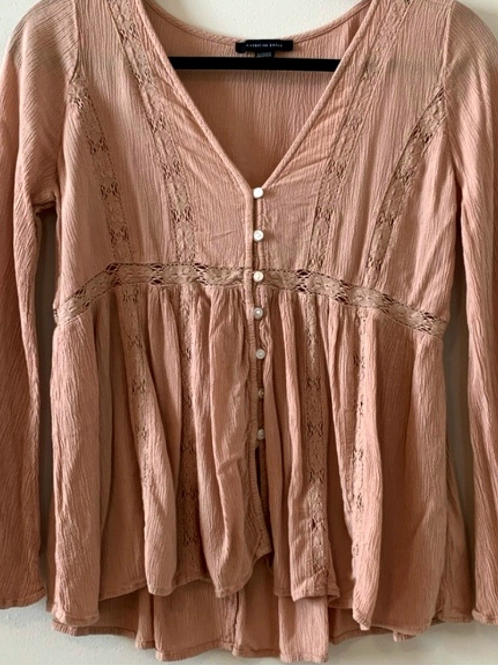 American Eagle Outfitters Long Sleeve Baby Doll Peasant Blouse Dusty Rose - Picture 5 of 7